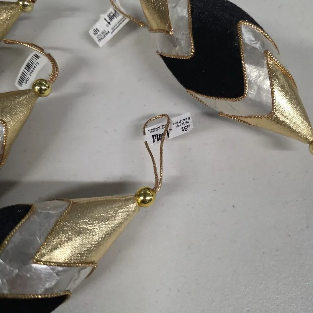 Vintage Pier 1 Lot of 4 NWT Teardrop Finial shape Ornaments Gold Black Siver